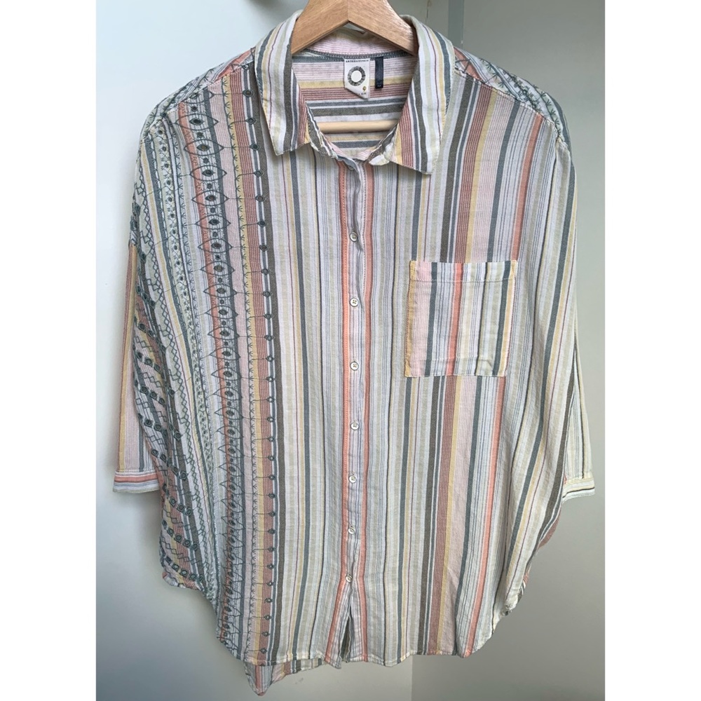 Akemi + Kin • XS/S • Oversized Striped Button Front Tunic Top